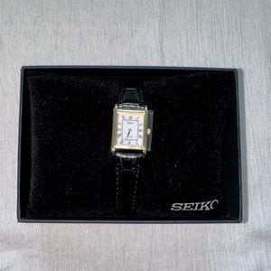 Women’s Seiko leather strap gold tone watch